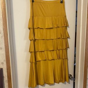 Chic Mustard Tiered A-Line Skirt